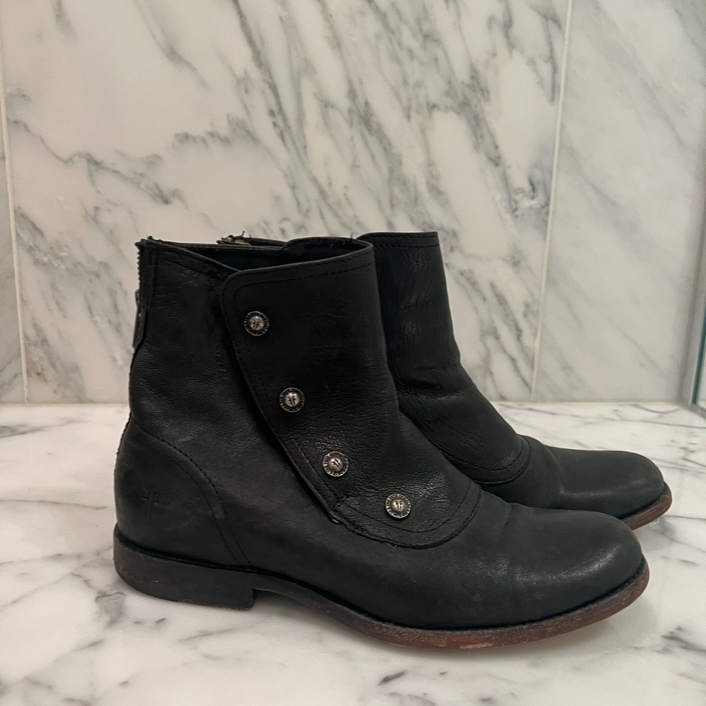 Frye shoes | Frye Black Lynn Military Short Boot Snap Front